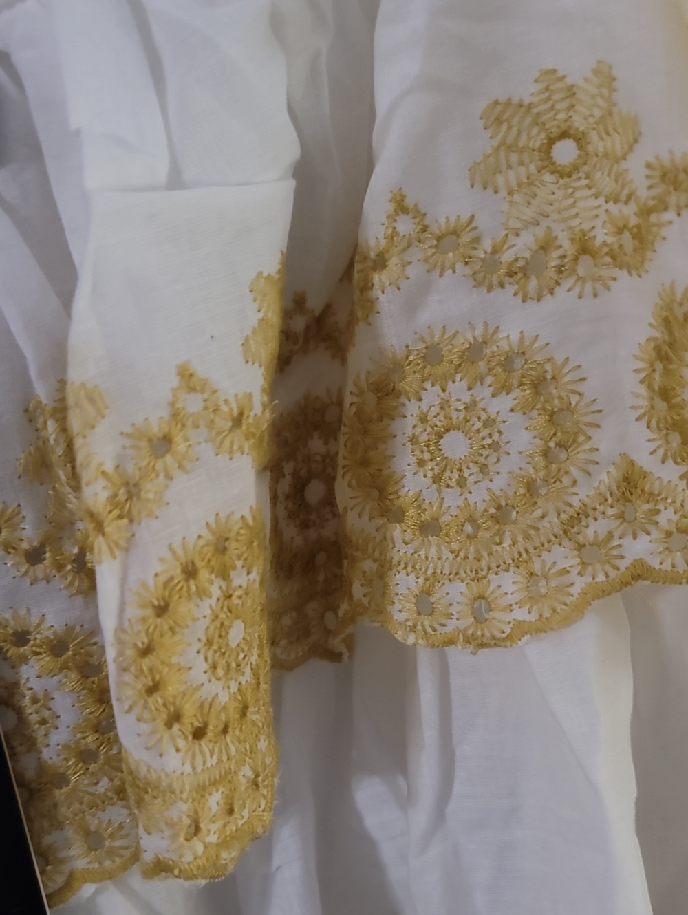White & Gold Embroidered Ruffle Top - Picture 3 of 7